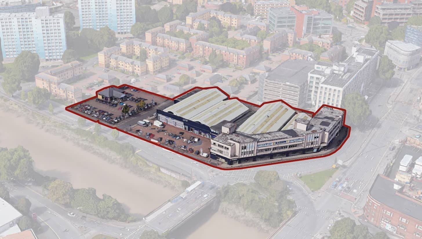 Arial view of existing Clarence Road site with red outline