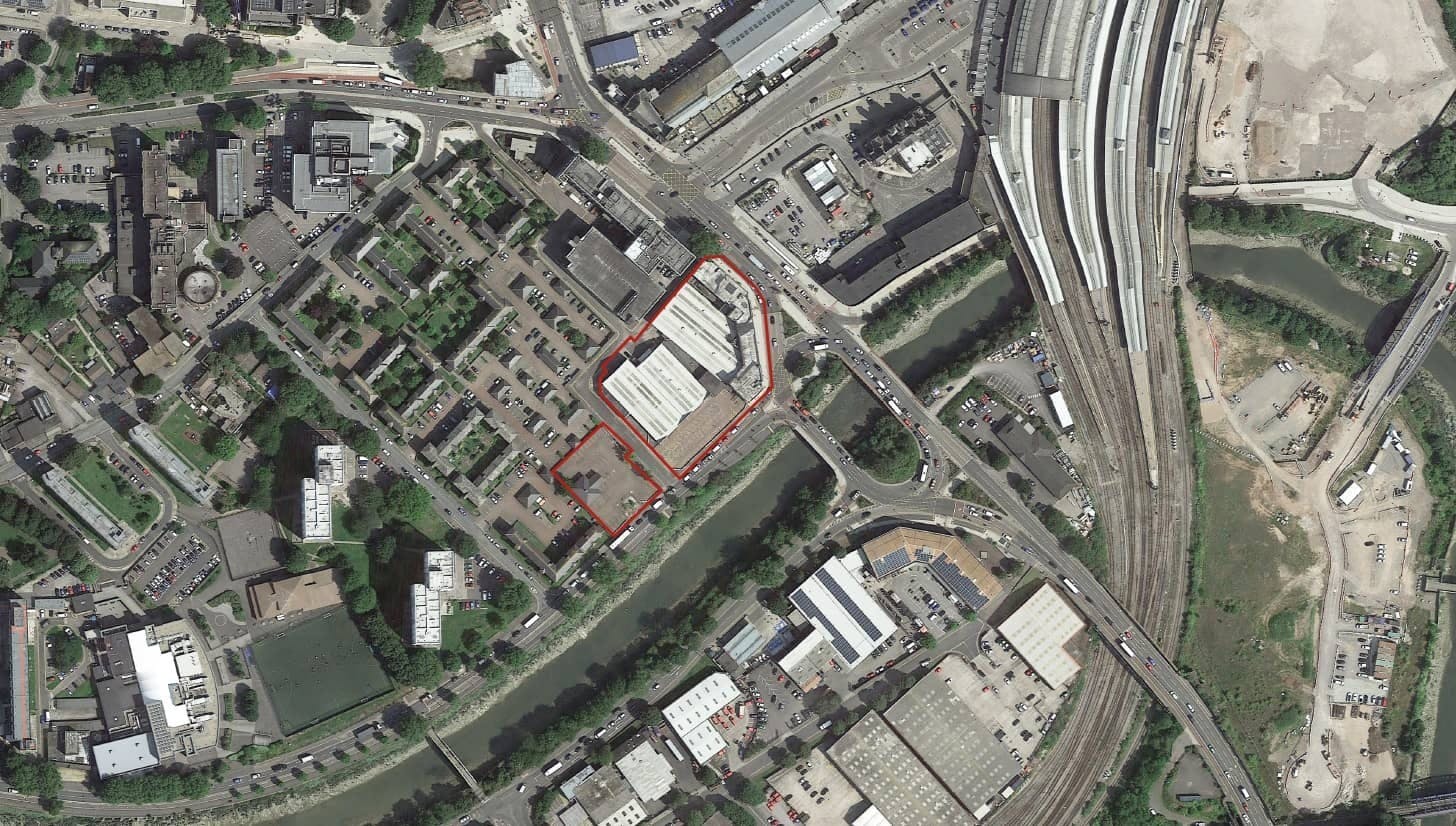 2d aerial view of site at Clarence Road with red outline
